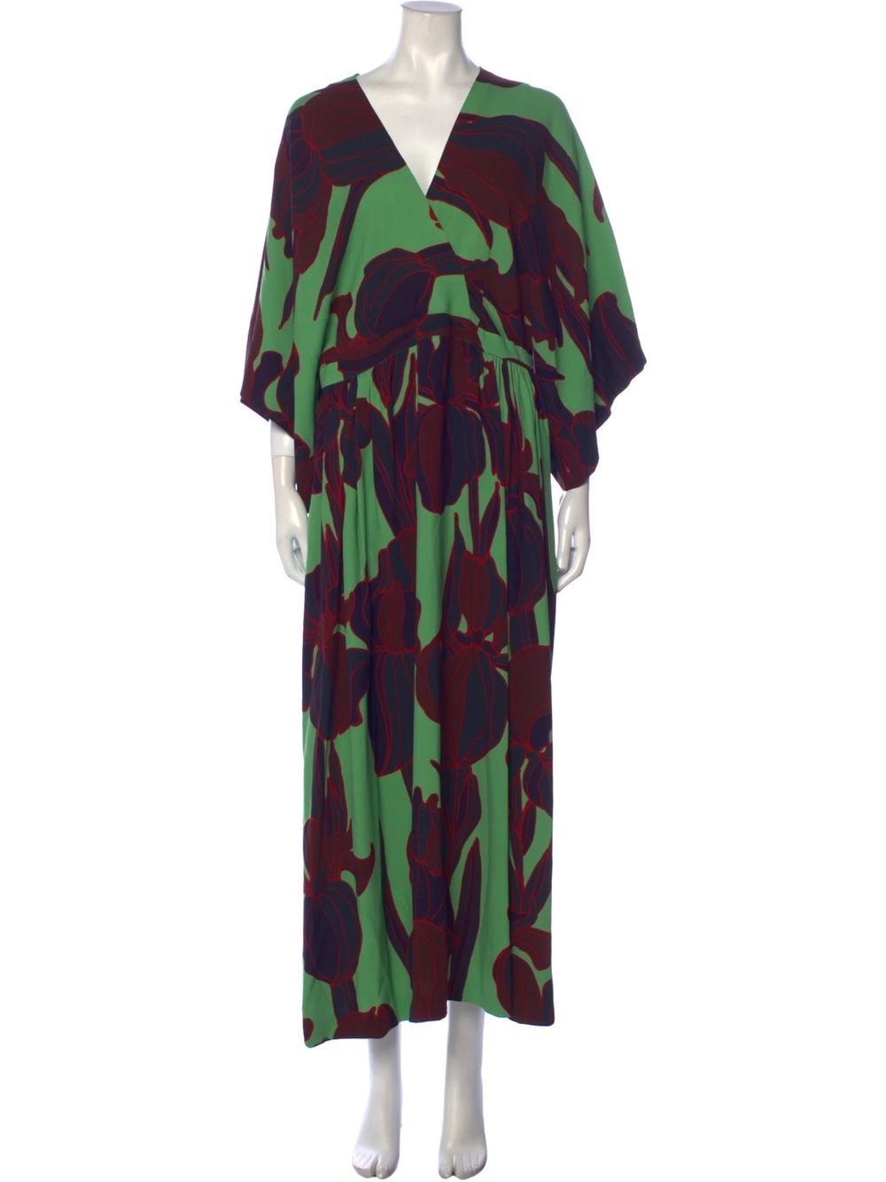 Dries Van Noten Green Maxi Dress with Brown Floral Print